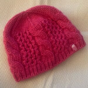 Girls The North Face pink beanie winter hat, fleece inside, cute!